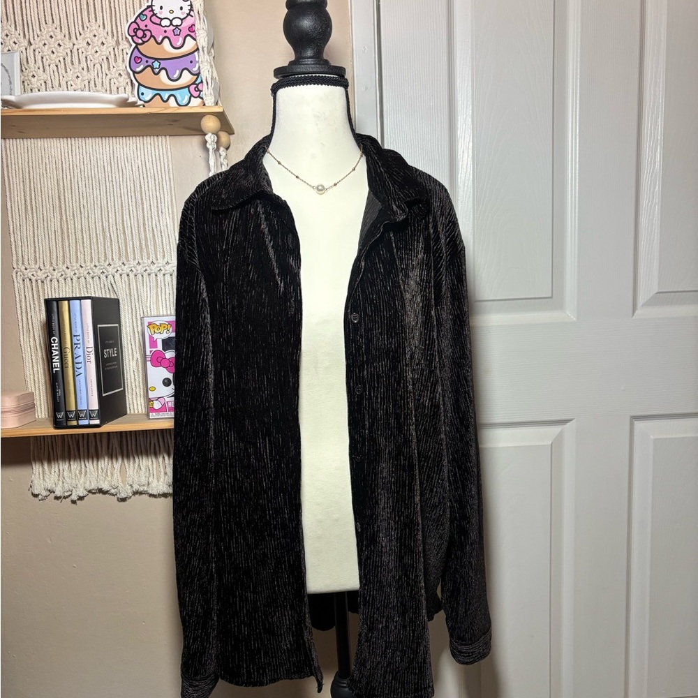 Black Velvet Button-Up Shirt